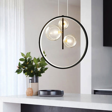 Black Pendant Light Minimalist Glass Globe LED 3-Light for Dining Room